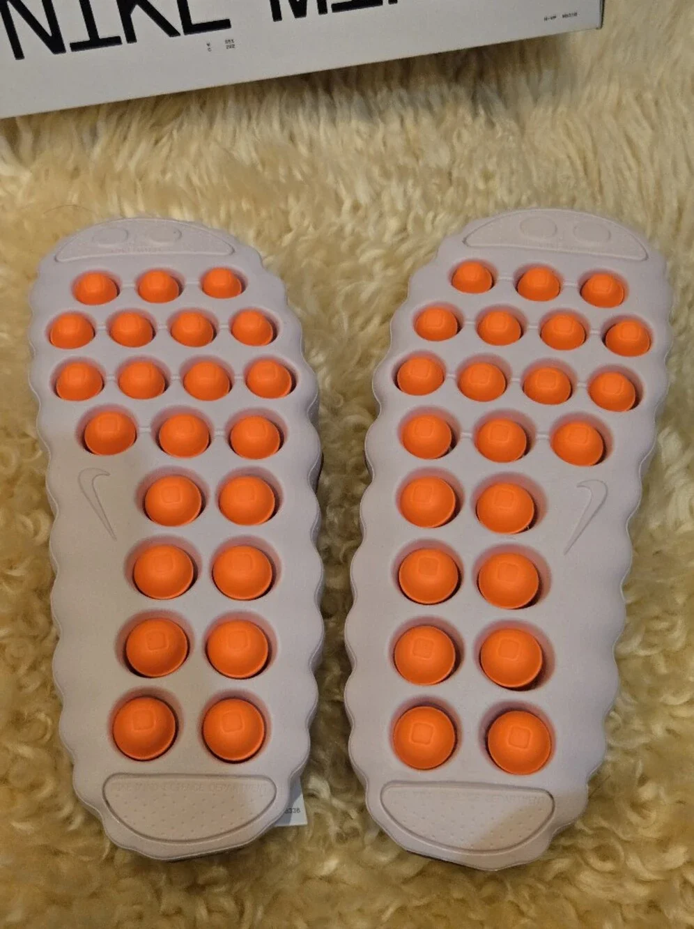 Nike Mind 001 Women Pale Pink Slip-On Slides with Orange Dot Insoles